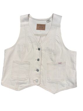 Levi Strauss Signature White Denim Vest Button Front Cropped Utility Size Large